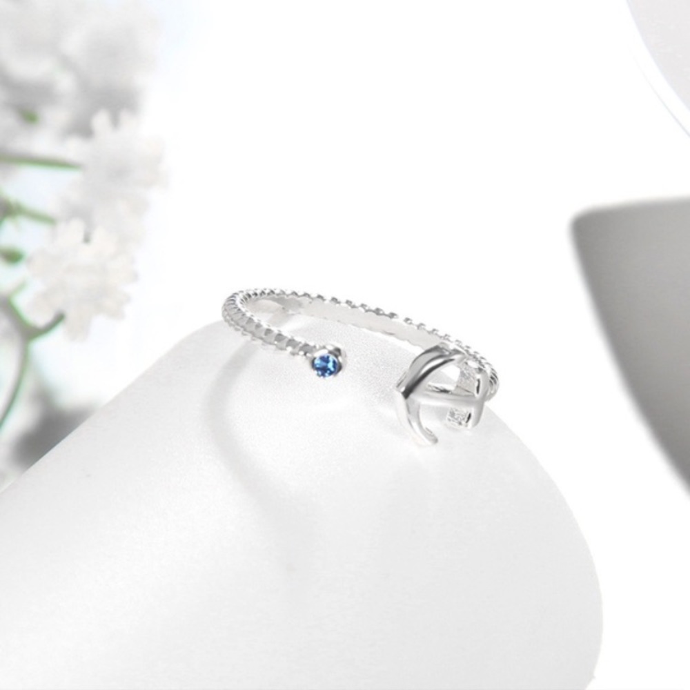 Anchor & Blue CZ Ring - Picture 6 of 8